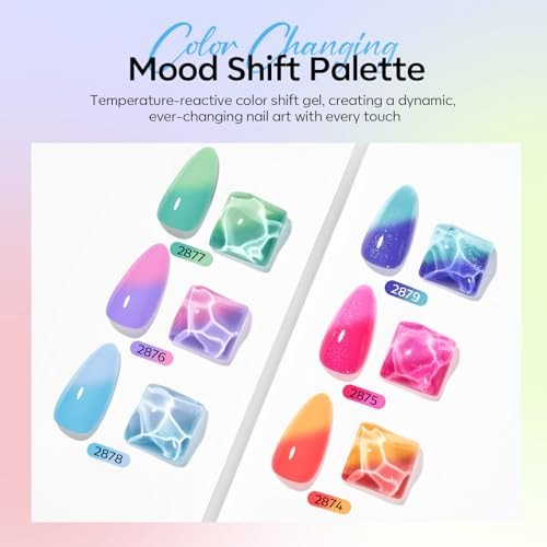 Modelones Color Changing Gel Nail Polish Set 6 Colors Temperature Changing Mood Red Pink Yellow Blue Green Glitter Gel Polish Colors Collection Soak Off Salon Diy At Home