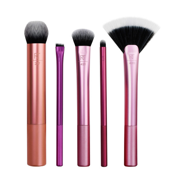 Real Techniques Artist Essentials Makeup Brush Set For Foundation Blush Highlighter Eyeshadow & Liner Professional Makeup Tools Synthetic Bristles Vegan & Cruelty- Set 5 Piece