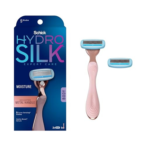 Schick Hydro Silk Rose Gold Metal Razor For Women Womens Razors 5-Blade Razors For Women Includes 1 Womens Razor Handle & 2 Refills