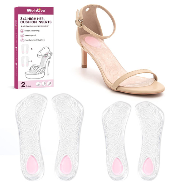 Welnove High Heel Cushion Inserts For Women - Welnove Dual-Density Gel 3/4 Invisible Insoles Prevent Feet From Sliding Forward - Shock Absorption - Comfort Shoe Pads For High Heels Sandals FlatsSize: S & L