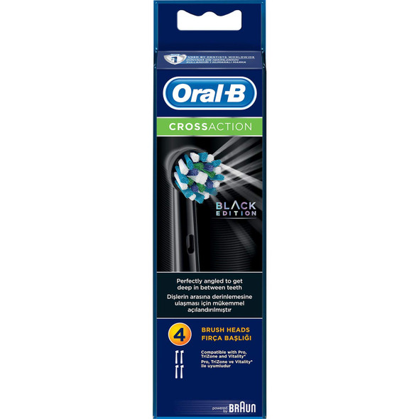 Oral-B Genuine Crossaction Black Toothbrush Heads Refills For Electric Toothbrush Angled Bristles For Up To 100 Percent More Plaque Removal Pack Of 4