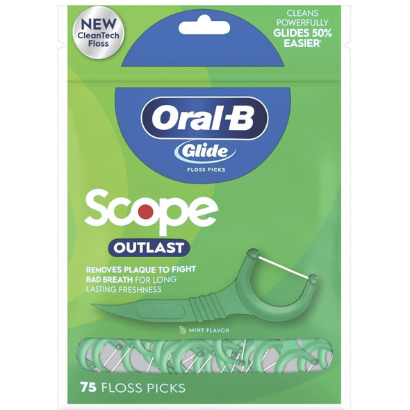Oral-B Glide Dental Floss Picks Complete With Scope Outlast Mint 75 Count Pack Of 6