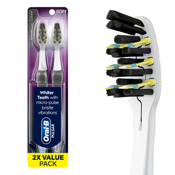 Oral-B Pulsar Charcoal Battery Electric Toothbrush Soft Toothbrush Pack Removes Plaque Travel Essentials Tooth Brush 2 Count