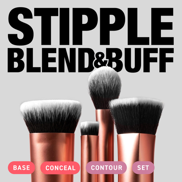 Real Techniques Face Base Makeup Brush Set For Concealer Foundation Contour & Setting Powder Makeup Brushes For Blending & Buffing & Sculpting Travel Friendly Set Cruelty- 4 Piece