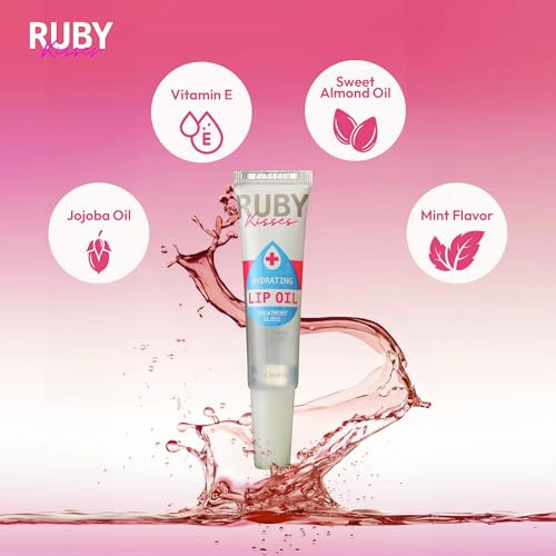 Ruby Kisses Hydrating Clear Lip Oil Treatment Gloss ( ) Hydrates & Heals With Vitamin E & Jojoba Lightweight Non-Greasy Formula With Almond Oil Repair & Protect Dry Chapped Lips 1 Pack