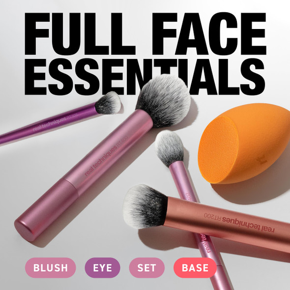 Real Techniques Everyday Essentials Makeup Brush Set Includes 4 Brushes & Makeup Sponge For Foundation Blush Bronzer Contour Eyeshadow & Powder Travel Set Cruelty- & Vegan 5 Piece