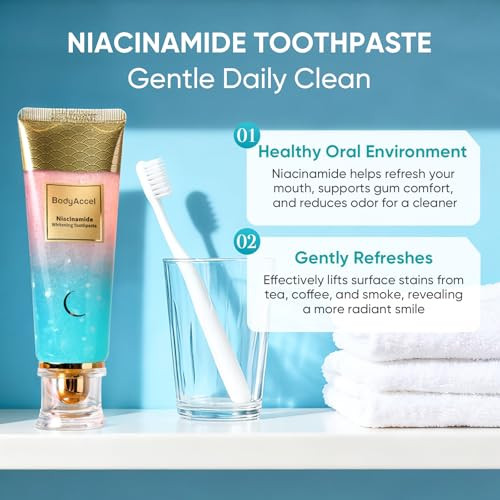 Bodyaccel Niacinamide Whitening Toothpaste Intensive Radiant Toothpaste With Fluoride- Formula Stain-Removing Daily Cleaning Enamel Care & Fresh Breath 1 Pack