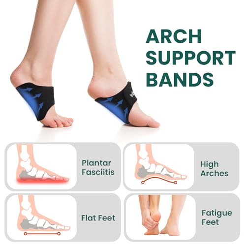 Welnove Arch Support Inserts For Men & Women - Welnove 6Mm & 10Mm Adjustable Heights Arch Pads - Non-Slip Arch Braces Bands For Plantar Fasciitis Relief - Gel Insole Pad For Flat Feet High & Fallen Archs