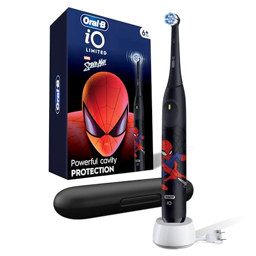 Oral-B Io Kids Limited Rechargeable Electric Powered Toothbrush Spiderman With 1 Gentle Care Brush Head - Automatic Pressure Sensor To Protect Gums - 3 Cleaning Settings - 2 Min Music Timer