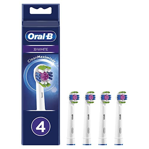 Oral-B 3D White Electric Toothbrush Head With Cleanmaximiser Technology Angled Bristles For Deeper Plaque Removal White Pack Of 4
