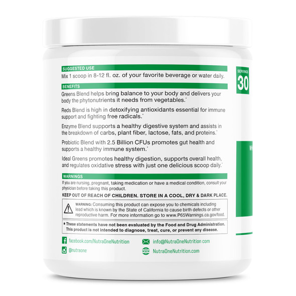 Nutraone Ideal Greens Antioxidant And Nutrient-Rich Superfood Greens Powder Supplement Berry- 30 Servings