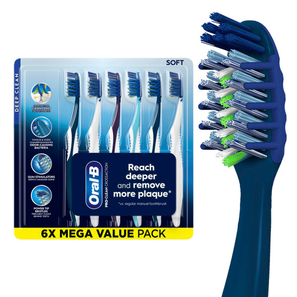Oral-B Pro Clean Cross Action Toothbrushes Deep Plaque Removal 6 Count