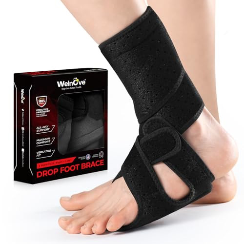 Welnove Drop Foot Brace With Arch Support Breathable Afo Ankle Brace For Walking Relieves Instability Of Lower Limbs By Foot Drop Ms Tbi Spinal Cord Injury Cerebral Palsy (Black Breathable)
