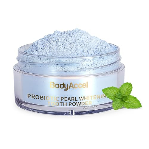 Bodyaccel Teeth Whitening Powder Upgraded Probiotic Pearl Whitening Tooth Powder Fluoride- Toothpaste For Coffee & Tea Stain Removal 360 Clean Teeth Fresh Breath
