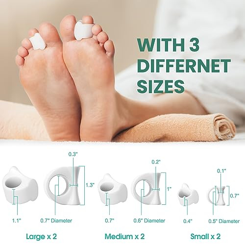 Welnove Toe Separator For Overlapping Toes - Toe Spacers For Bunions - Toe Corrector For Hammer Toes Realign Crooked Toes - Preventing Rubbing Relieve Pressure Fsa Or Hsa Eligible (3 Size ) 6 Pack