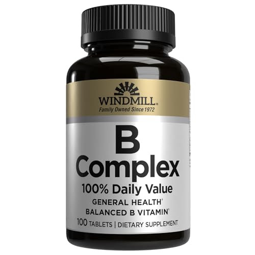 Windmill Natural Vitamins B Complex (100% Daily Value) Boost Energy Production And Promote Metabolism 100 Servings 100 Tablets