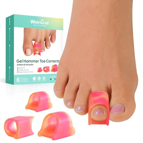 Welnove Hammertoe Corrector - Toe Splints - Soft Gel Toe Straighteners - Realign Bent Curled Crooked Claw Hammer Toes - Toe Corrector For Men And Women 3 Different Sizes (Patterned) 6 Pack
