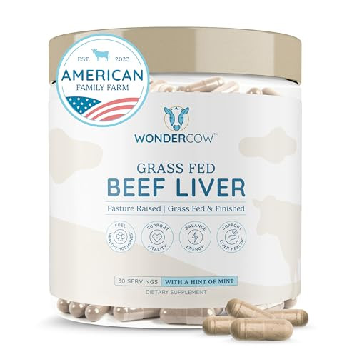 Wondercow Beef Liver Capsules Grass Fed Supplement - Desiccated & Natural Source Of Protein Iron Vitamins A & B- Boosts Energy And Immunity Usa Grown Non-Gmo Gluten
