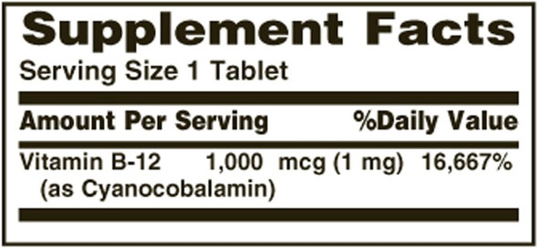 Nature's Bounty Vitamin B-12 1000 Mcg Tablets ( ) 100 Count Pack Of 1