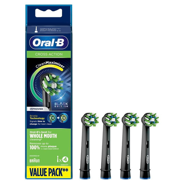 Oral-B Cross Action Brush Heads For An Oral-B Electric Toothbrush Black Pack Of 4