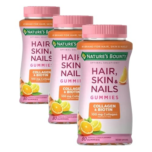 Nature's Bounty Optimal Solutions Hair Skin & Nails With Biotin And Collagen Citrus-Flavored Gummies Vitamin Supplement 2500 Mcg 40 Total Servings ( ) 80 Ct Pack Of 3