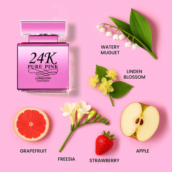 Lonkoom 24K Pure Pink Perfume for Women Sweet Floral Fruity Perfumes Eau de Parfum Spray Long-Lasting Fragrance 3.4 Fl Oz/100ml