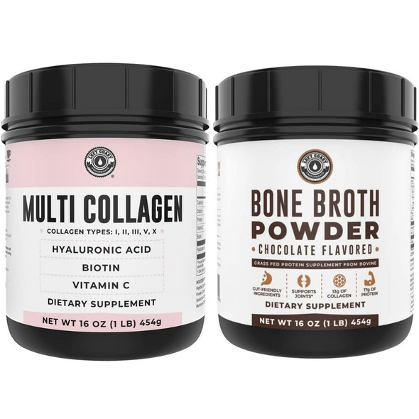 Left Coast Performance Chocolate Bone Broth and Multi Collagen Powder for Joint Hair Skin and Nails Support