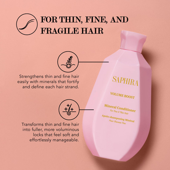 Saphira Volume Boost Mineral Conditioner with Dead Sea Minerals – Lightweight Volumizing Conditioner for Fine & Thin Hair – Body & Lift – Professional Hair Care 8.5oz / 250ml
