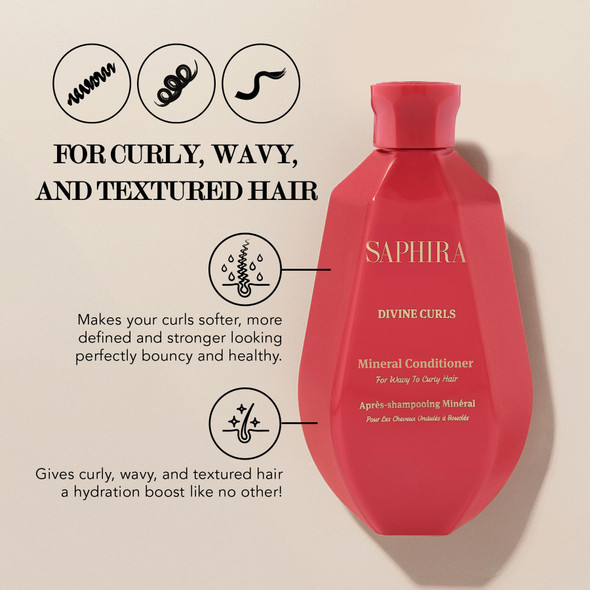 Saphira Divine Curls Mineral Conditioner with Dead Sea Minerals – Curl Defining Conditioner for Wavy & Curly Hair – Hydration & Bounce – Professional Hair Care 34oz / 1000ml