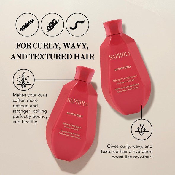 Saphira Divine Curls Shampoo & Conditioner Duo – Curl Defining Hair Care Set for Wavy & Curly Hair – Hydration & Bounce – Dead Sea Mineral Professional Care (8.5oz/250ml)