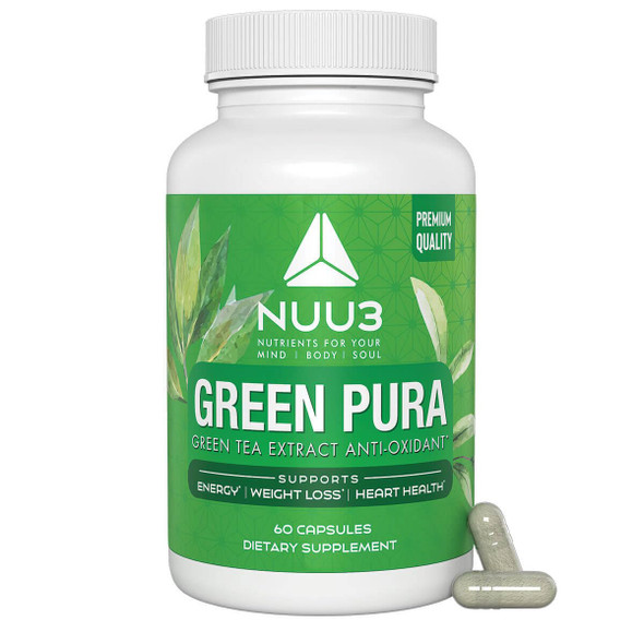 NUU3 Green-Pura - Green Tea Leaf Extract - Gut & Antioxidant Support - for a Thinner Abdomen - Boosts Energy Levels - 60 Capsules (Pack of 1)