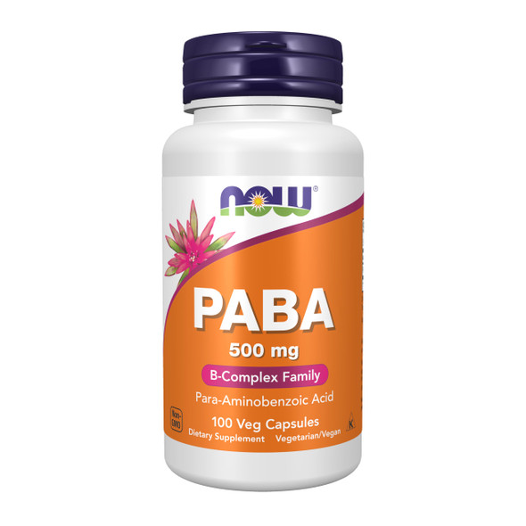 NOW  FOODS Supplements PABA Para Aminobenzoic Acid 500 mg B Complex Family 100 Capsules
