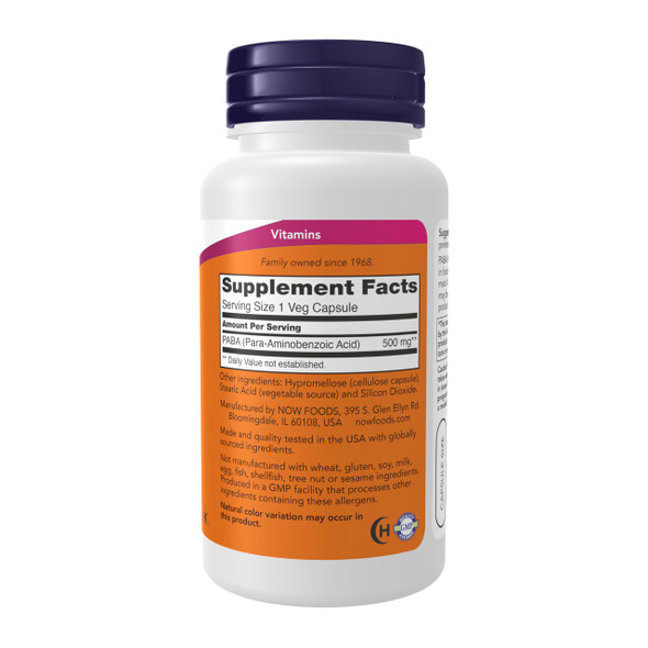 NOW  FOODS Supplements PABA Para Aminobenzoic Acid 500 mg B Complex Family 100 Capsules
