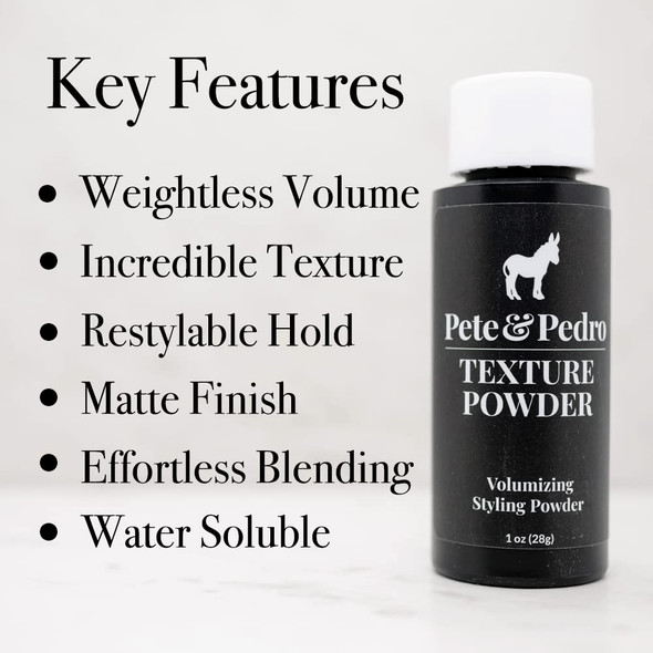 Pete and  Pedro TEXTURE POWDER  Texturizing and Volumizing Styling Powder For Men and  Women | Adds Mega Volume and  Texture Matte Finish Root Lifting and  Restyleable Hold  As Seen on Shark Tank 1 oz.