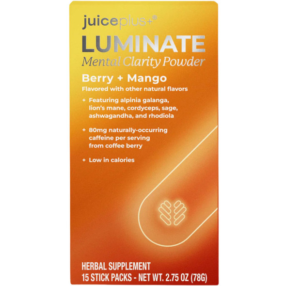JuicePlus+ Luminate - Plant-Based Cognitive Support Drink with Ashwagandha Lions Mane & Coffee Berry for Clarity & Vitality - 15 Sticks 2.75 oz