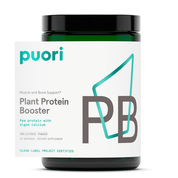 Puori Vegan Protein Powder Unflavored - Plant-Based Protein Powder with Pea Protein Algae Calcium - Workout Supplement for Sustained Energy Bone Health Muscle Recovery & Growth - 25 Servings