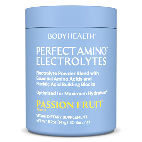 BodyHealth PerfectAmino Electrolytes Powder No Sugar Hydration Fasting Keto Zero Sugar Electrolytes Drink Mix with Trace Minerals - Passion Fruit - 30 Servings