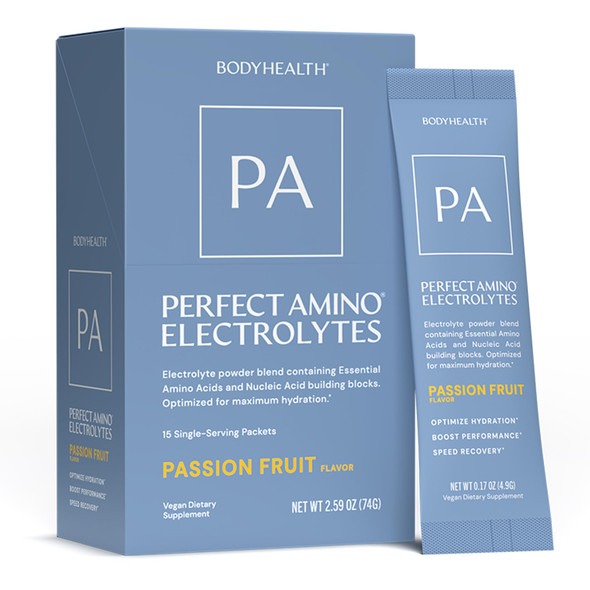 BodyHealth PerfectAmino Electrolyte Drink Mix – Passion Fruit – No Sugar Keto & Fasting Friendly Hydration with Trace Minerals – Stick Packs