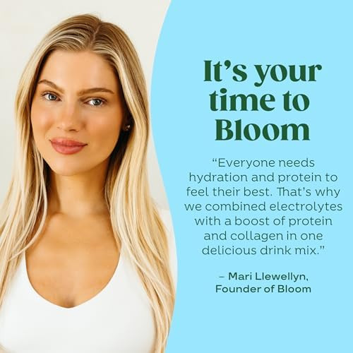 Bloom Daily Hydration Electrolyte Powder Packets with Collagen, 5g Protein, Electrolytes, Vitamins & Minerals, Sugar Free Drink Mix, Rocket Blast, 5 Count