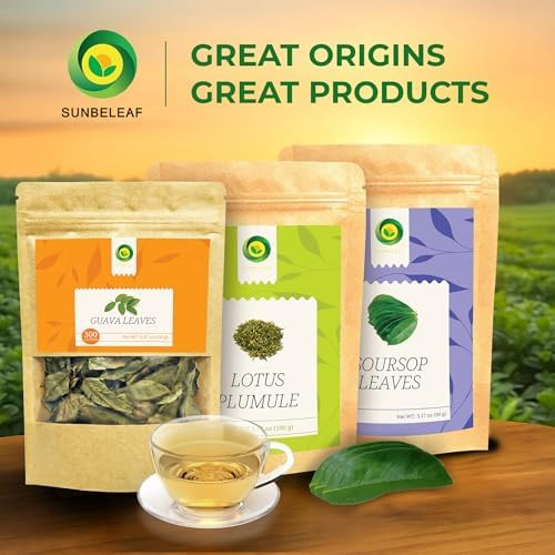 SUNBELEAF Guava Leaf Tea (5.47 Oz), 300 Dried Whole Leaves, 100% Pure Vietnamese Guajava Guayaba Leaves, Smooth Tropical Flavor, Caffeine-Free Herbal Loose Leaf Tea for Daily Wellness, Zip Pouch