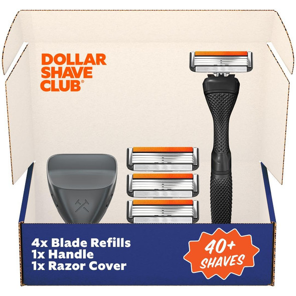Dollar Shave Club | Travel Shave Set | 4 Swift Rinse Refill Cartridges 1 Handle (Black) 1 Razor Cover