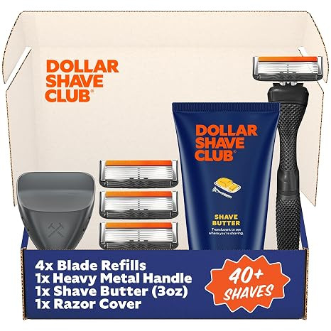 Dollar Shave Club | The Member Exclusive Shave Set | 4 Extra Close Refill Cartridges 1 Handle 1 Shave Butter 3 ounce 1 Razor Cover, Razors