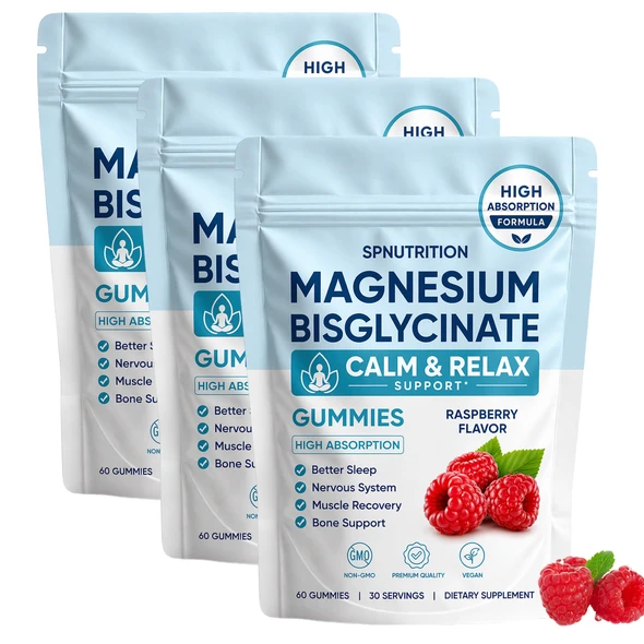 Gomitas de bisglicinato de magnesio 400 mg de quelato de bisglicinato de magnesio con sal marina y polvo de frambuesa veganas 60 gomitas (3)