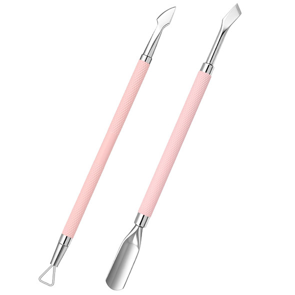 Rosa Melodysusie Juego de 2 empujadores de cutículas con empujador de cutículas de doble extremo y raspador de esmalte de uñas juego de removedor de cutículas de acero inoxidable herramientas de