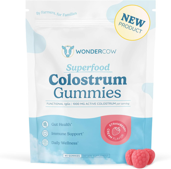 WONDERCOW Colostrum Gummies for Gut Health, Immune Support & Wellness | Natural IgG Whole Bovine Colostrum Supplement
