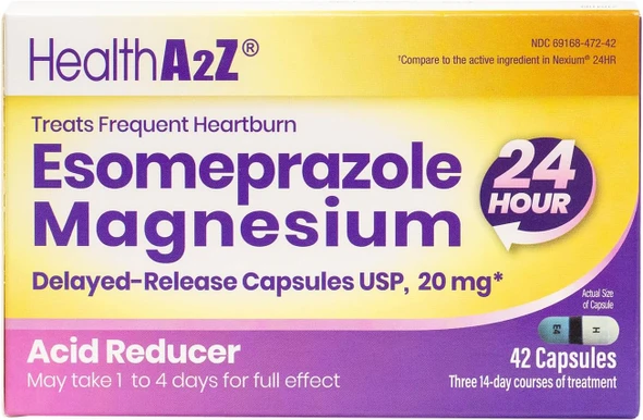 HealthA2Z® Esomeprazole Magnesium | Acid Reducer | 20mg | Delayed-Released Capsules USP | 24 Hours | Treats Frequent Heartburn