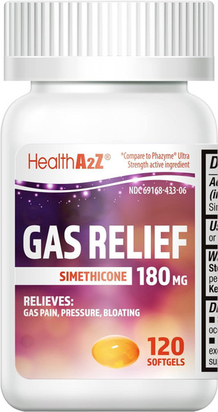 HealthA2Z® Gas Relief Simethicone 180mg | Relieves from Stomach Discomfort and Gas | Anti Flatulence | Relieves Gas Fast