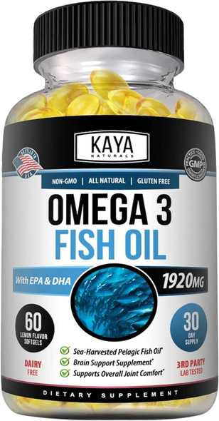 Kaya Naturals Omega 3 Supplement - Nature Made Omega 3 Fish Oil - 100% Pure Sea-Harvested Pelagic Fish Oil with No Fishy Aftertaste