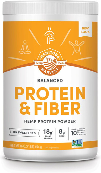 Manitoba Harvest Hemp Yeah Balanced Protein and Fiber Powder, Unsweetened, Keto Friendly, Preservative Free, Non GMO