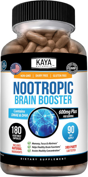 Kaya Naturals Nootropic Brain Booster | Memory & Focus Support, Concentration & Learning Accuracy, Cognitive Function, Brain Support Supplement